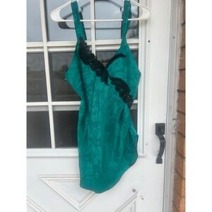 Vintage Victorias Secret Gold Label Emerald Jacquard Lace Slip Dress S Coquette